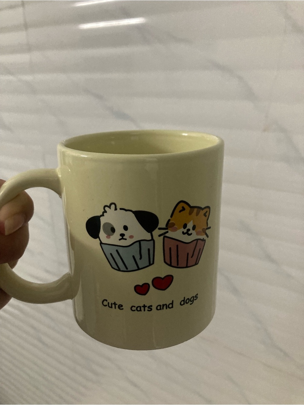 Cute Cats and Dogs Cream Ceramic Mug - Unbranded